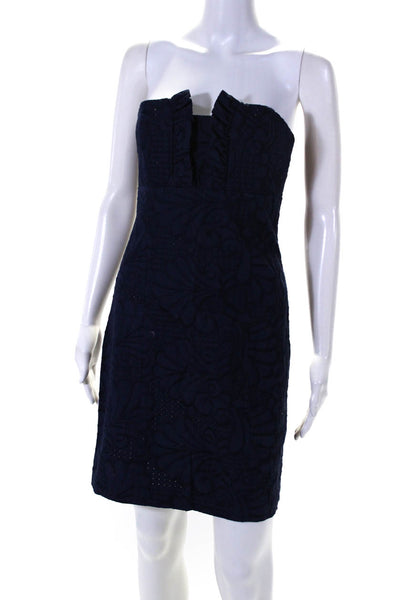 Lilly Pulitzer Womens Back Zip Strapless Embroidered Dress Navy Blue Size 2