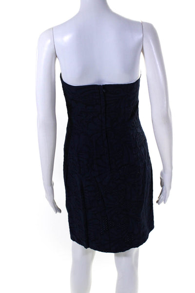 Lilly Pulitzer Womens Back Zip Strapless Embroidered Dress Navy Blue Size 2