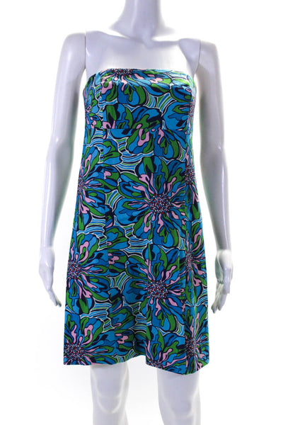 Lilly Pulitzer Womens Back Zip Strapless Floral Woven Dress Blue Multi Size 2