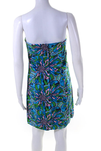 Lilly Pulitzer Womens Back Zip Strapless Floral Woven Dress Blue Multi Size 2