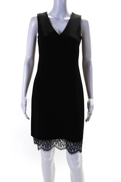 Karl Lagerfeld Womens Back Zip Sleeveless V Neck Lace Trim Dress Black Size 0
