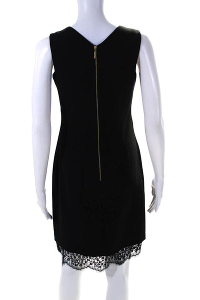 Karl Lagerfeld Womens Back Zip Sleeveless V Neck Lace Trim Dress Black Size 0