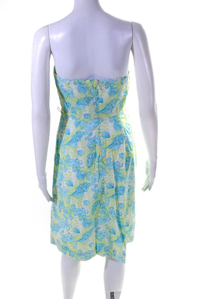 Lilly Pulitzer Womens Back Zip Strapless Seashell Crab Dress Green Blue Size 2