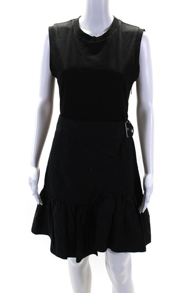 3.1 Phillip Lim Womens Cotton Ruffle Trim Belted Sleeveless Dress Black Size 2