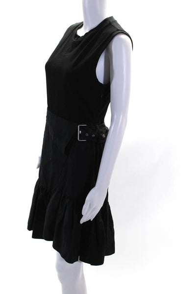 3.1 Phillip Lim Womens Cotton Ruffle Trim Belted Sleeveless Dress Black Size 2