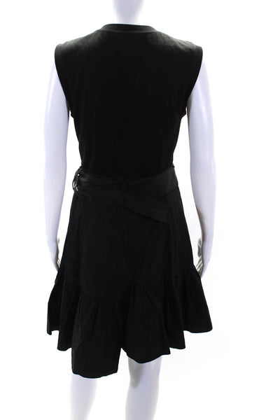 3.1 Phillip Lim Womens Cotton Ruffle Trim Belted Sleeveless Dress Black Size 2