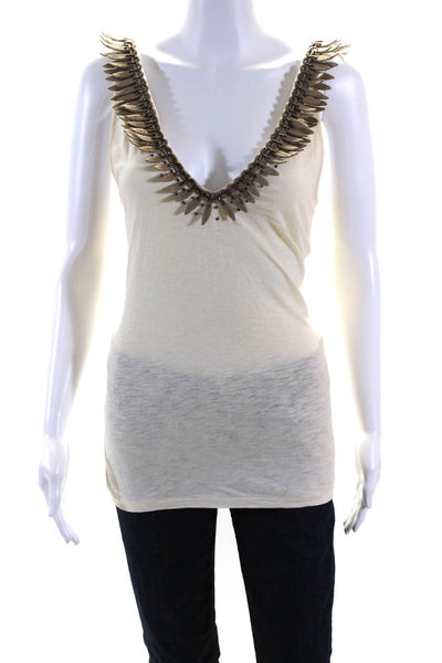 Elizabeth and James Womens Cotton Beaded V-Neck Pullover Tank Top Yellow Size XS