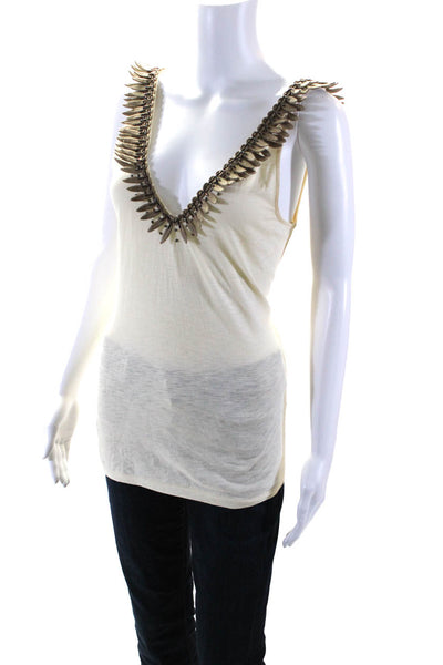 Elizabeth and James Womens Cotton Beaded V-Neck Pullover Tank Top Yellow Size XS