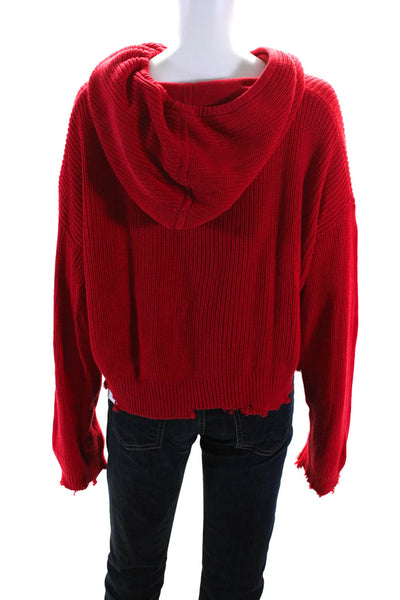 RtA Womens Cotton Knit Long Sleeve Pullover Cropped Hoodie Red Size XS