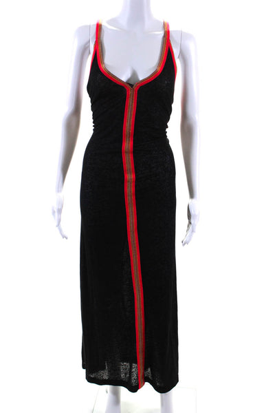 Pitusa Womens Woven Trim V Neck Maxi Dress Black Cotton Size One Size