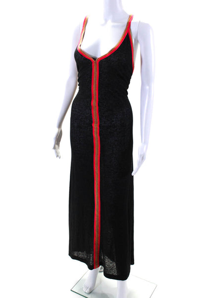 Pitusa Womens Woven Trim V Neck Maxi Dress Black Cotton Size One Size