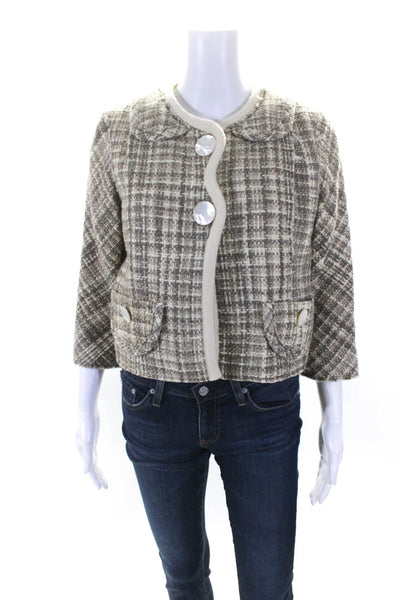 Marc Jacobs WOmens Wool Plaid Snap Closure Collared Jacket Brown Size 6
