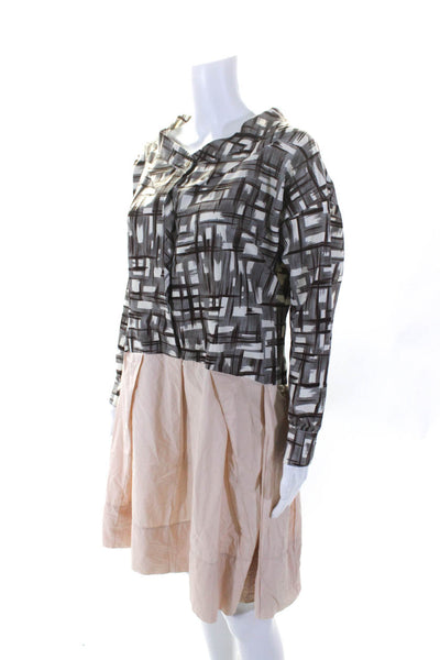 Marni Womens Long Sleeve Abstract Print Buttoned A Line Dress Gray Size L