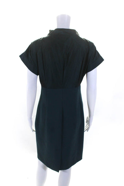 Love Moschino Womens Short Sleeve Bow Collar Sheath Dress Blue Size 8