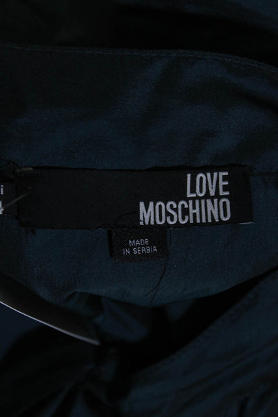 Love Moschino Womens Short Sleeve Bow Collar Sheath Dress Blue Size 8