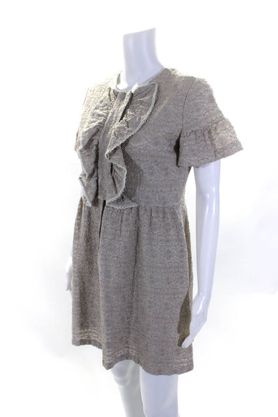 Pete & Greta Womens Silk Buttoned Embroidered Ruffle A Line Dress Gray Size M