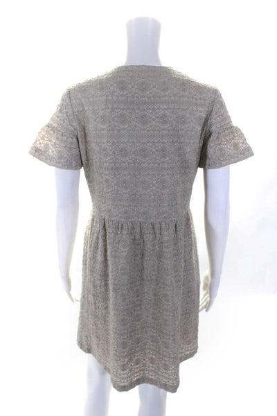 Pete & Greta Womens Silk Buttoned Embroidered Ruffle A Line Dress Gray Size M