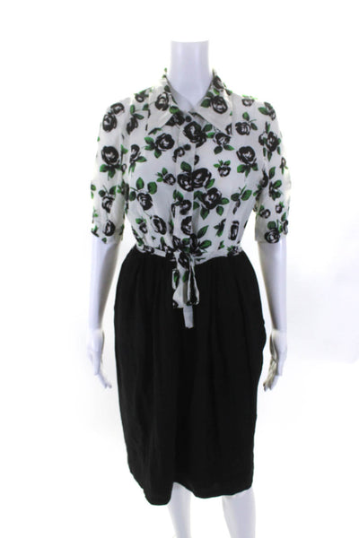 Moschino Womens Silk Floral Print Short Sleeve A Line Dress Black White Size 8