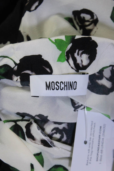 Moschino Womens Silk Floral Print Short Sleeve A Line Dress Black White Size 8