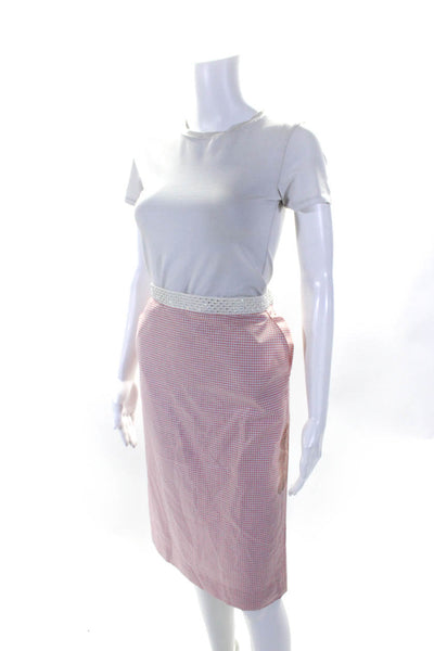 Miu Miu WOmens Cotton Plaid Rhinestone Waistband Pencil Skirt Red Size 40