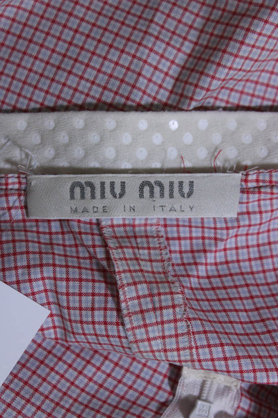 Miu Miu WOmens Cotton Plaid Rhinestone Waistband Pencil Skirt Red Size 40