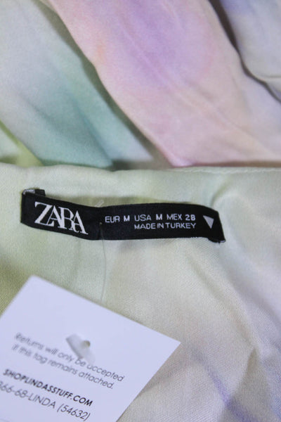 Zara Womens Spaghetti Strap V Neck Tie Dyed Midi Dress Green Pink Size Medium