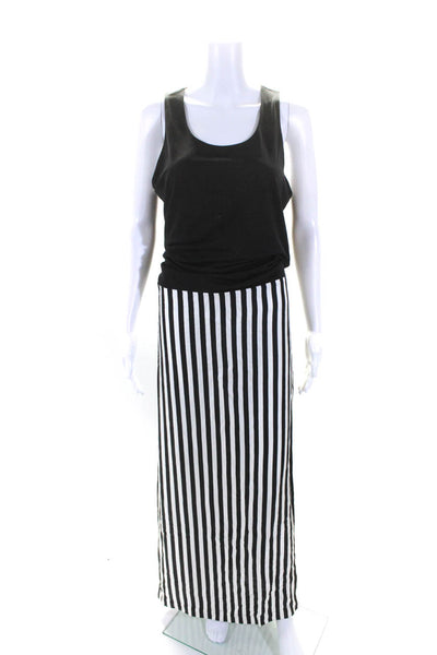 Etienne Deroeux Womens Scoop Neck Side Slit Striped Dress Black White IT 40