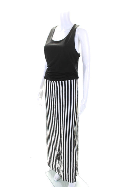 Etienne Deroeux Womens Scoop Neck Side Slit Striped Dress Black White IT 40