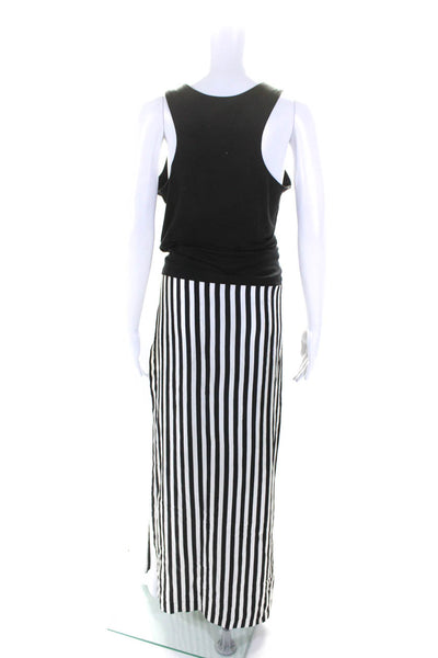 Etienne Deroeux Womens Scoop Neck Side Slit Striped Dress Black White IT 40