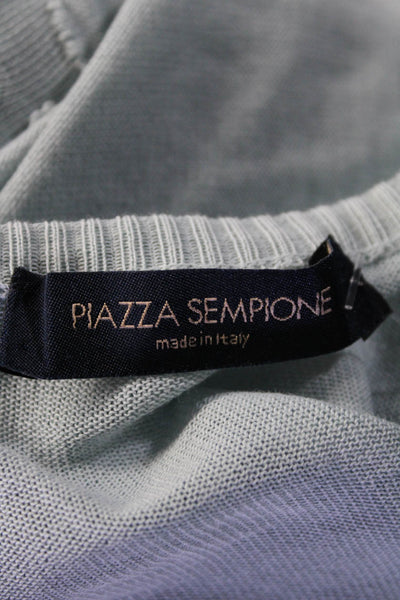 Piazza Sempione Womens Cotton Round Neck Button Short Sleeve Top Blue Size EUR40