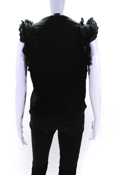 Veronica Beard Womens Ruffled Eyelet Tee Shirt Black Cotton Size Small