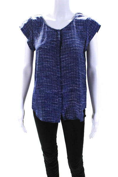 Joie Womens Spotted Print Cap Sleeve Hidden Button Top Blouse Blue Silk Small