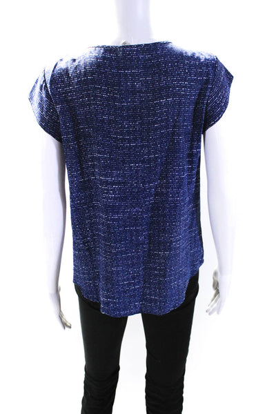 Joie Womens Spotted Print Cap Sleeve Hidden Button Top Blouse Blue Silk Small