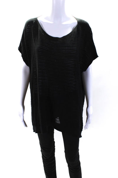 Eileen Fisher Womens Ribbed Knit Boat Neck Dolman Sleeve Top Blouse Black S/M