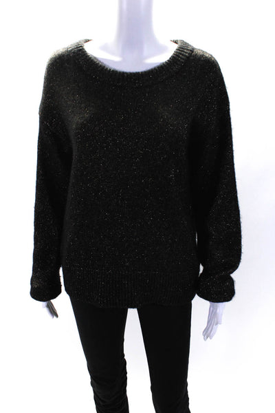 ALC Womens Metallic Knit Crew Neck Pullover Sweater Black Gold Size Small