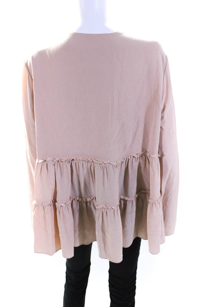 Chloe Womens Long Sleeve Y Neck Tiered Ruffle Top Blouse Pink Silk Size FR 42