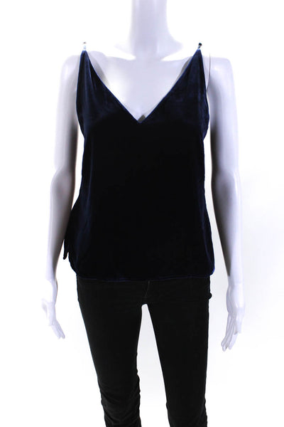 L'Agence Womens V Neck Velvet Cami Tank Top Blouse Blue Size Extra Small