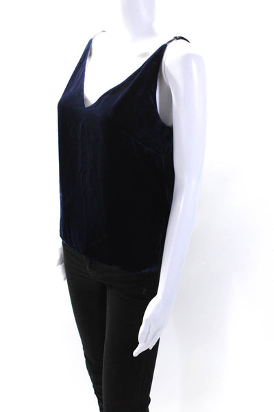 L'Agence Womens V Neck Velvet Cami Tank Top Blouse Blue Size Extra Small