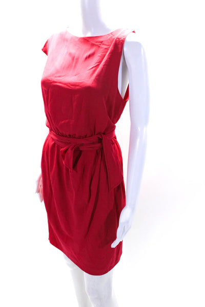 Theory Womens Belted Sleeveless Crew Neck Mini Sheath Dress Red Size 4