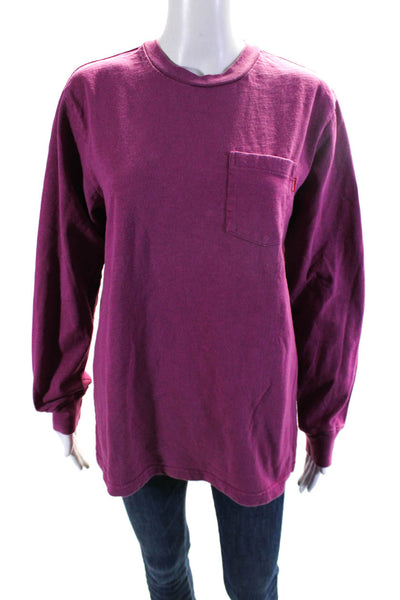 Supreme Womens Long Sleeve Crew Neck Pocket Tee Shirt Magenta Pink Size Medium