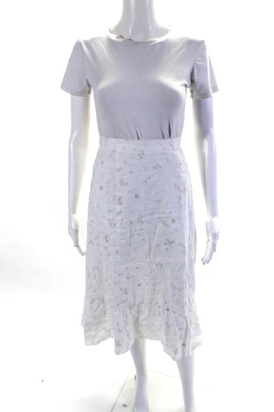 Wilfred Womens Floral Woven Midi A Line Skirt White Pink Linen Size 8