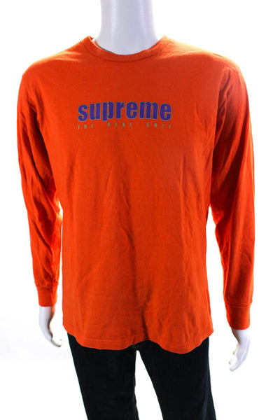 Supreme Mens Long Sleeve Crew Neck Logo Tee Shirt Orange Purple Size Medium