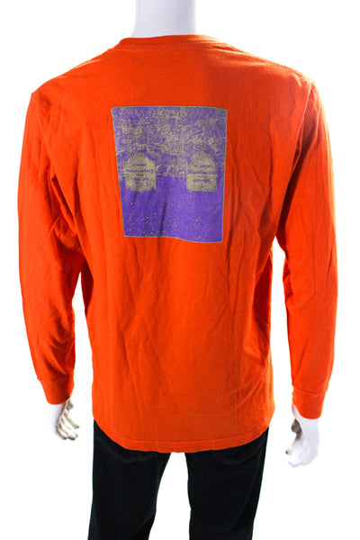 Supreme Mens Long Sleeve Crew Neck Logo Tee Shirt Orange Purple Size Medium