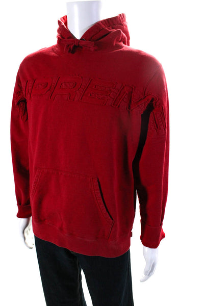 Supreme Mens Cutout French Terry Logo Hoodie Sweatshirt Red Size Medium