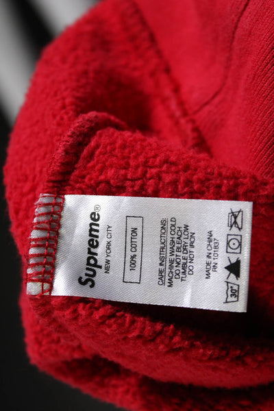 Supreme Mens Cutout French Terry Logo Hoodie Sweatshirt Red Size Medium