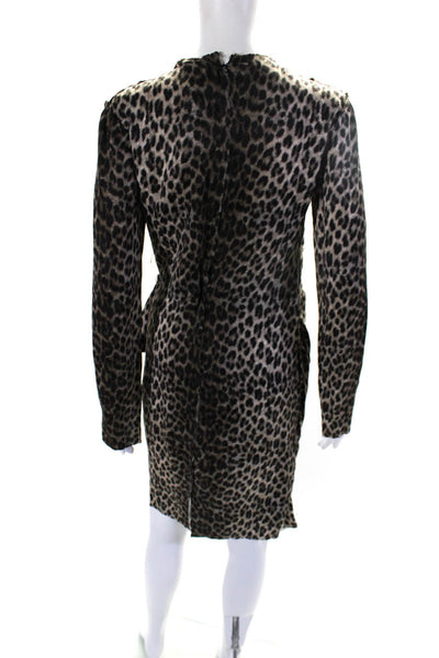Lanvin Womens Long Sleeve Gathered Leopard Print Sheath Dress Brown Size FR 40