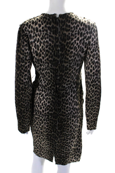 Lanvin Womens Long Sleeve Gathered Leopard Print Sheath Dress Brown Size FR 40