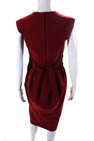 Lanvin Womens Crew Neck Sleeveless Back Ruffle Sheath Dress Red Wool FR 36