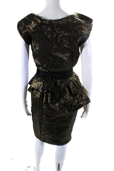 Lanvin Womens Draped Gathered Taffeta Sleeveless Mini Sheath Dress Gold FR 36