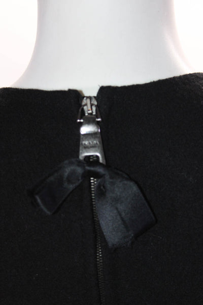 Prada Womens Wool Felt V Neck Bow Sleeveless Sheath Dress Black Size IT 42